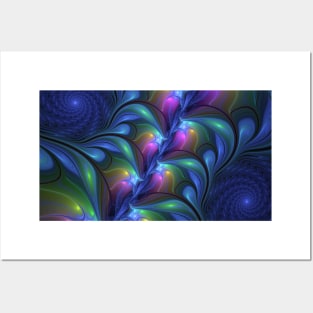 Colorful Luminous Abstract Blue Pink Green Fractal Posters and Art